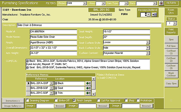 Specifications Template Software-Spexx-Furnishing Specifications